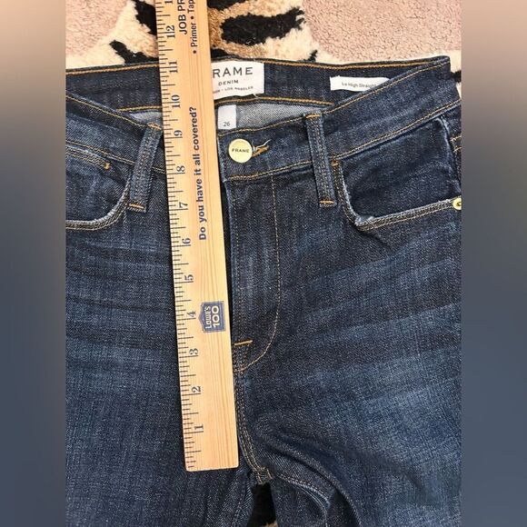 FRAME Denim 9 Le High Straight Reverse Step Hem Jeans 26 Raw Edge Ankle Crop - Picture 8 of 14